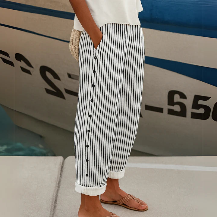 Comfortable Women's Linen Stripe Pants - Luxivelle