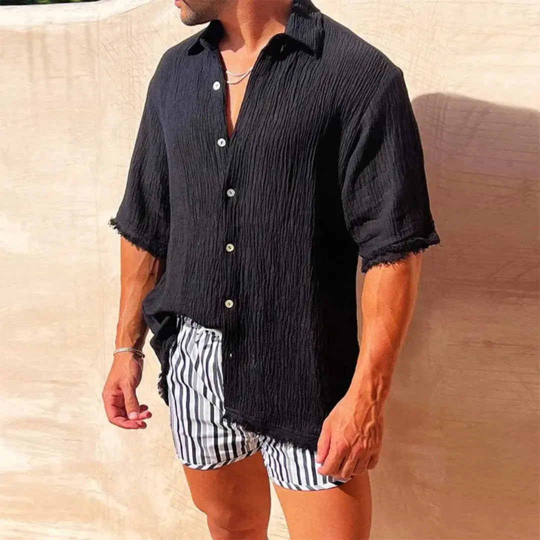 Linen Shirt For Men | Ripped Design | Black