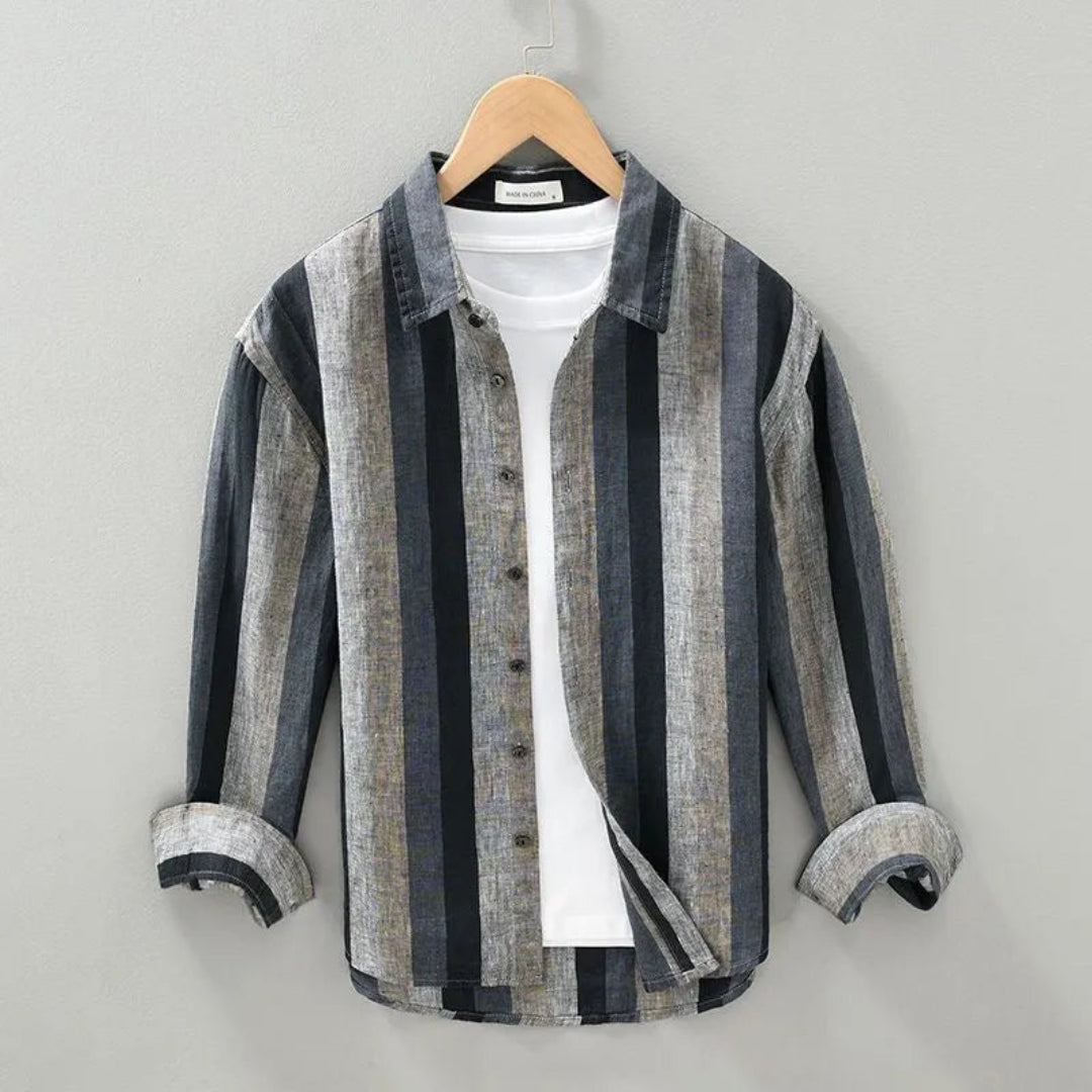 Linen Shirt For Men | Vertical Stripe | Black