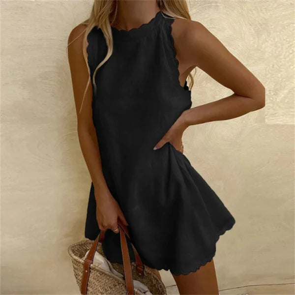 Relaxed Cotton Sundress | Round Neck, Midi Length - Luxivelle