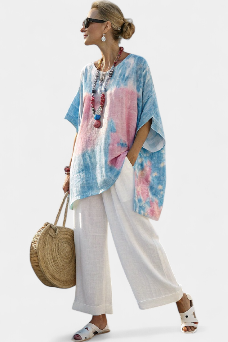 Natural Cotton Top & Classic Stripe Pants Set - Luxivelle