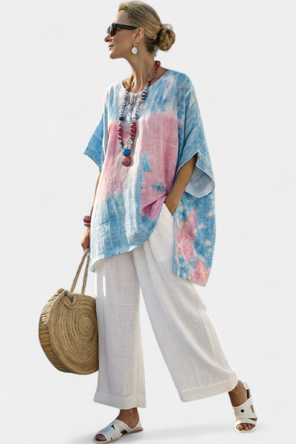 Natural Cotton Top & Classic Stripe Pants Set - Luxivelle