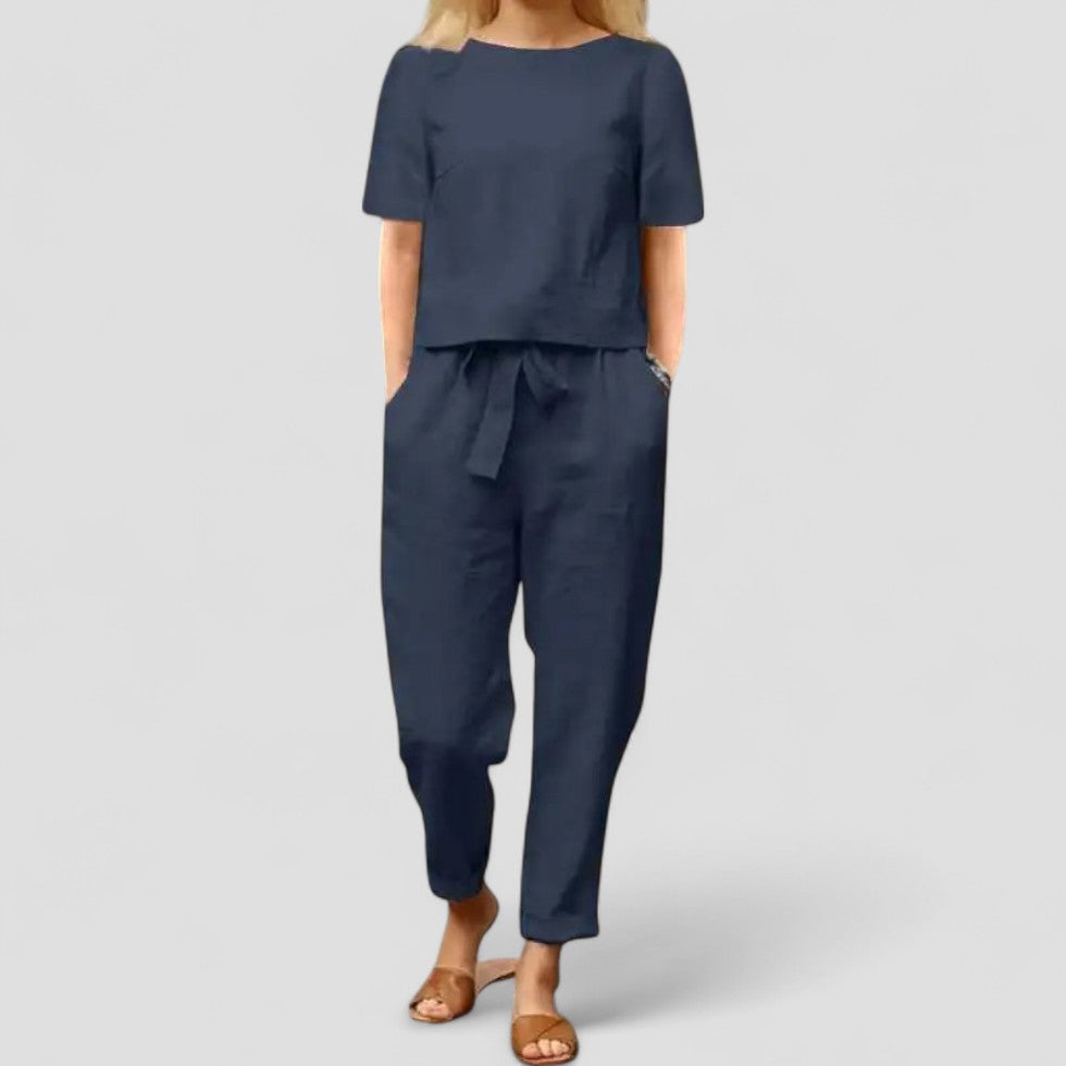 Linen Two Piece Relaxed Fit Jumpsuit Set 0