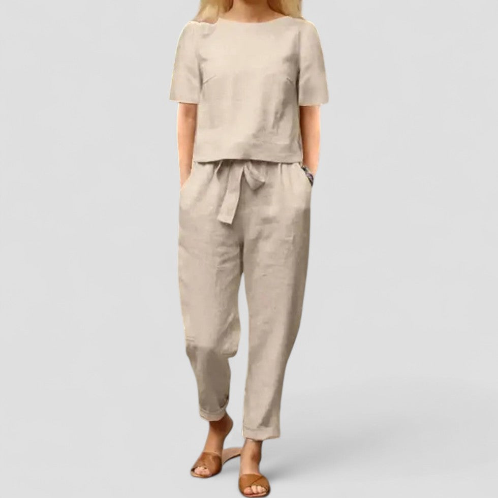 Linen Two Piece Relaxed Fit Jumpsuit Set 1
