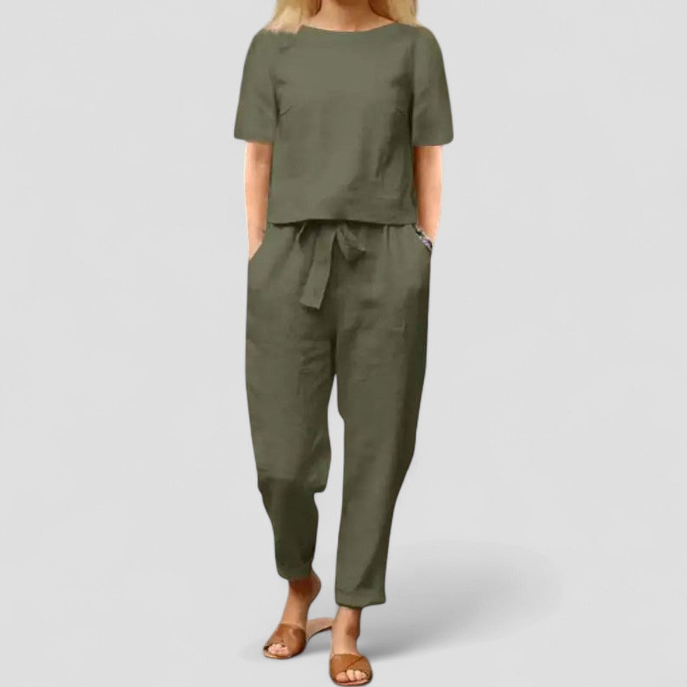 Linen Two Piece Relaxed Fit Jumpsuit Set 3