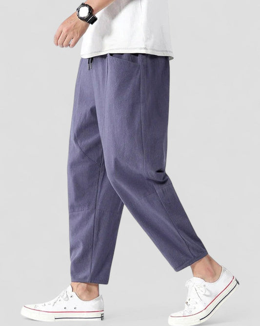 Linen blend cropped trousers relaxed fit for men 0