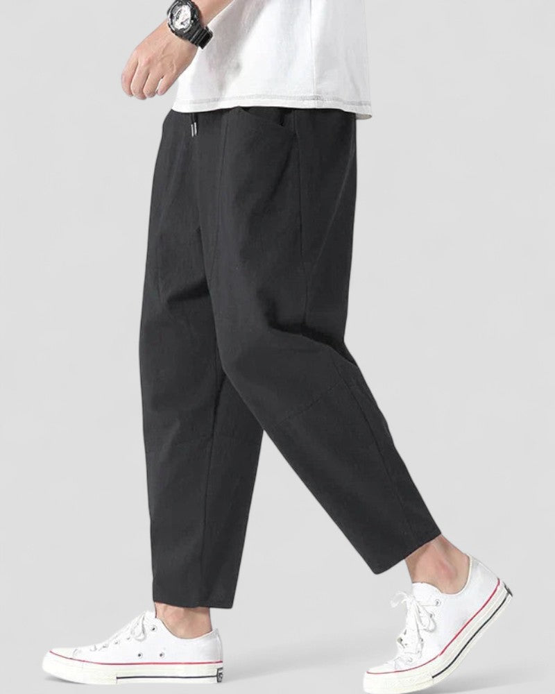 Linen blend cropped trousers relaxed fit for men 1