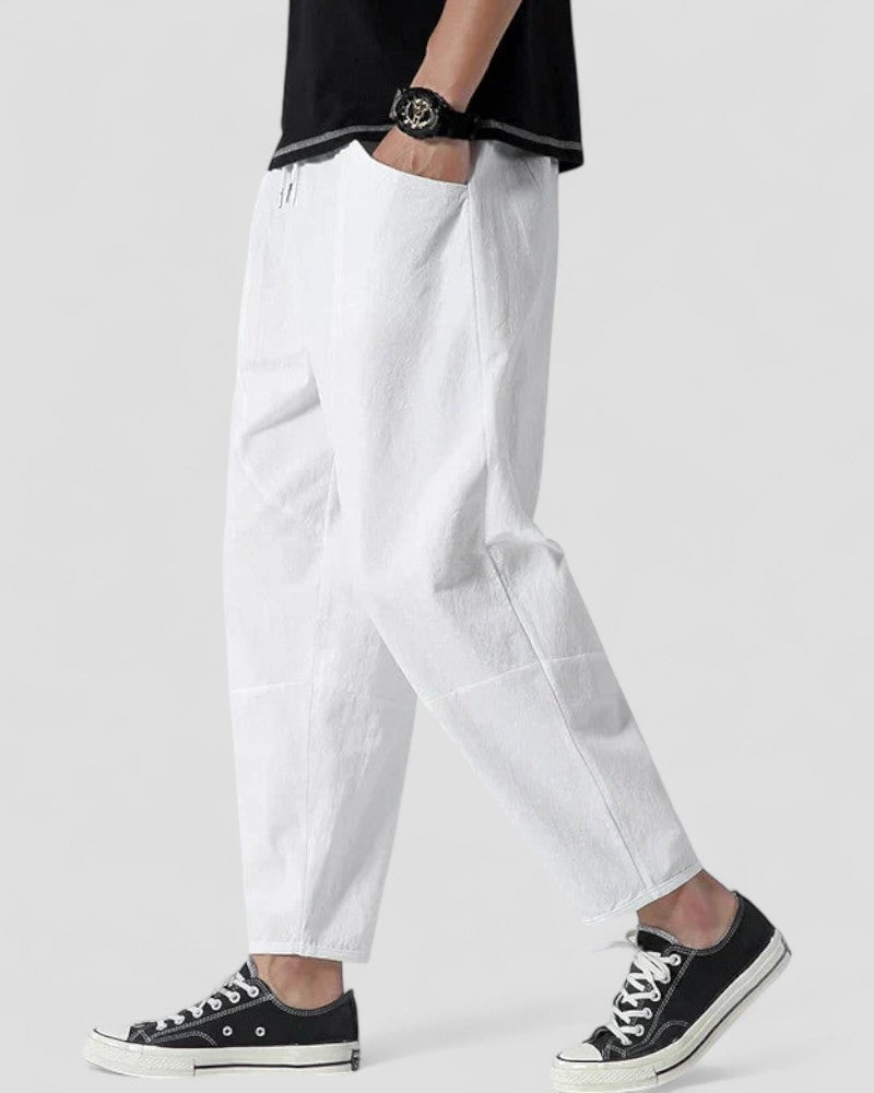 Linen blend cropped trousers relaxed fit for men 2