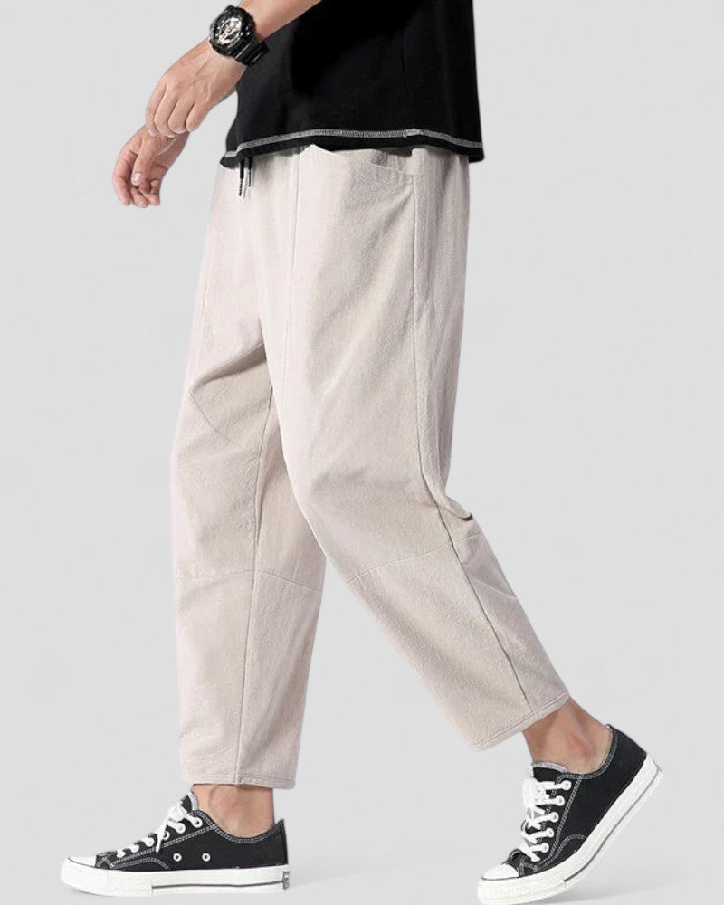 Linen blend cropped trousers relaxed fit for men 3