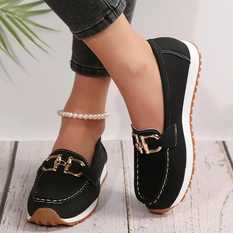 Ladies Metallic Slip On Buckle Shoes