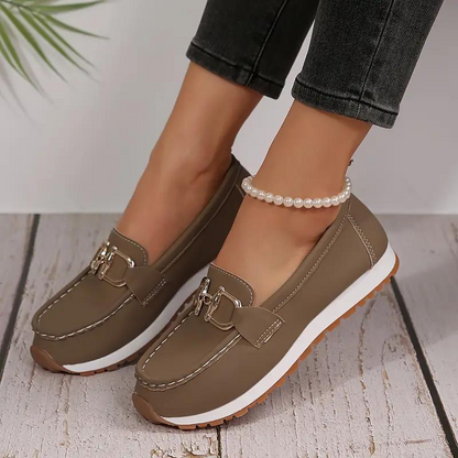 Ladies Metallic Slip On Buckle Shoes