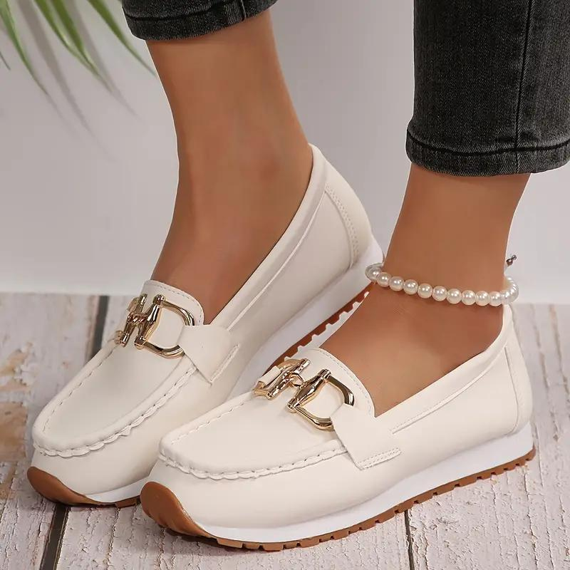 Ladies Metallic Slip On Buckle Shoes - Luxivelle