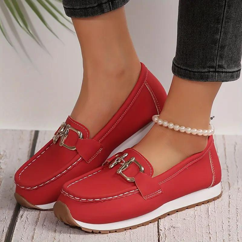 Ladies Metallic Slip On Buckle Shoes