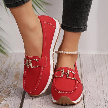 Ladies Metallic Slip On Buckle Shoes