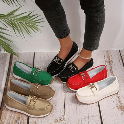 Ladies Metallic Slip On Buckle Shoes