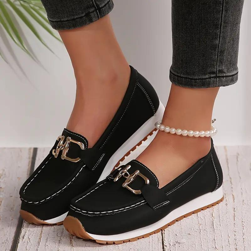 Ladies Metallic Slip On Buckle Shoes