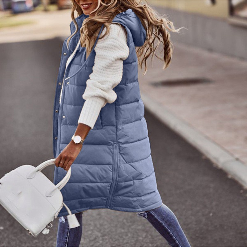 Stella | Stylish Sleeveless Long Hooded Vest