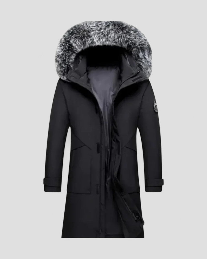 Long Winter Parka Coat with Faux Fur Hood For Men 0