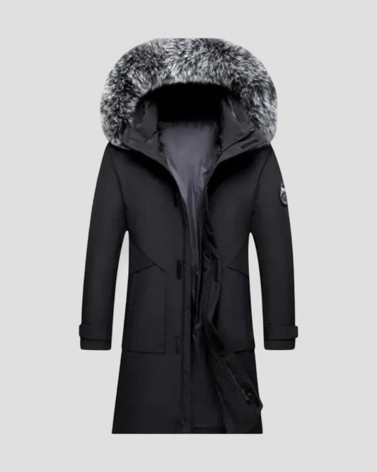 Long Winter Parka Coat with Faux Fur Hood For Men 0