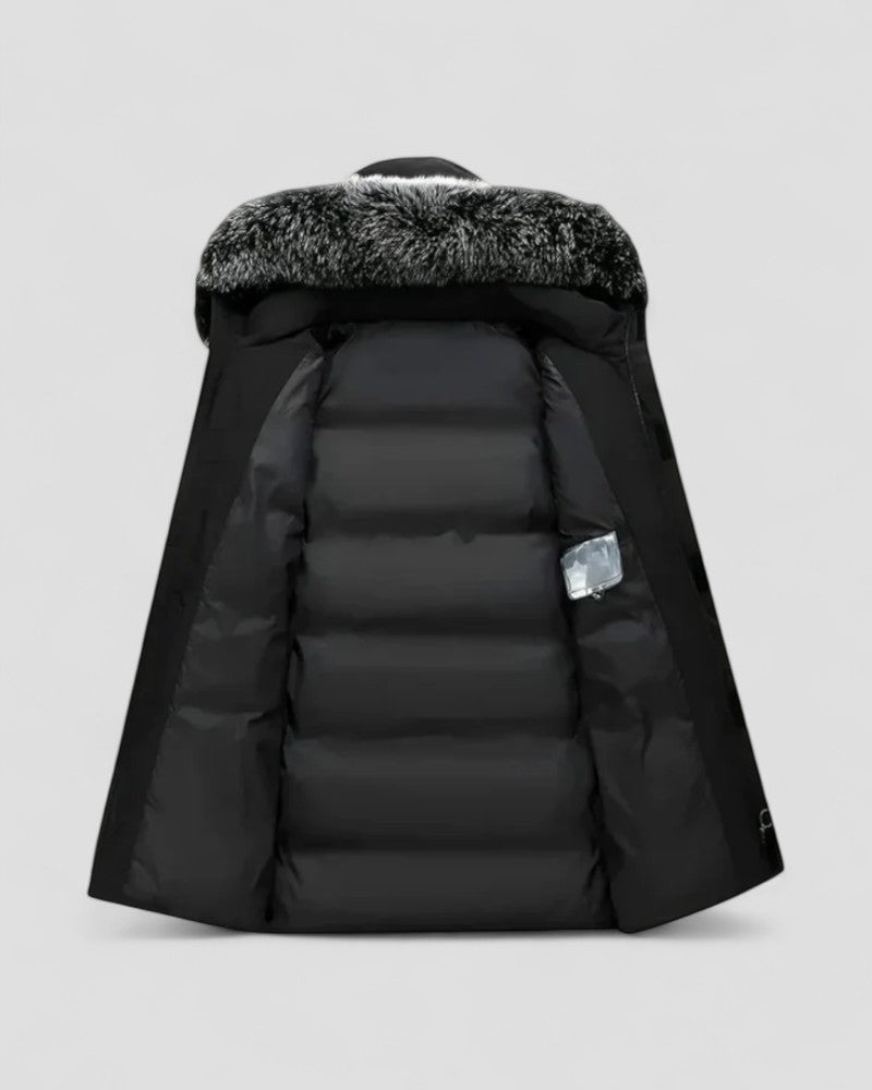 Long Winter Parka Coat with Faux Fur Hood For Men 1