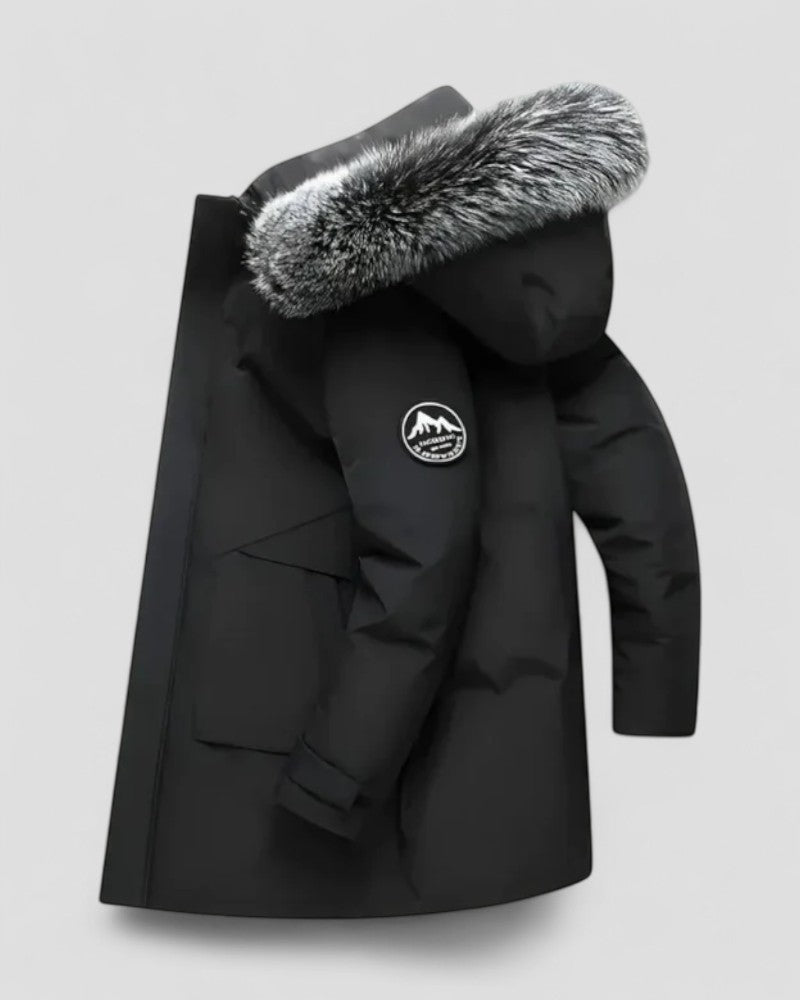 Long Winter Parka Coat with Faux Fur Hood For Men 2