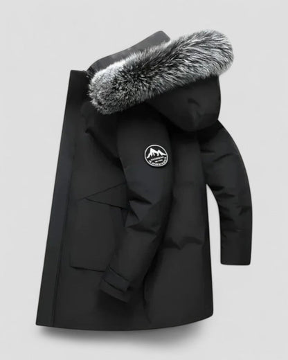 Long Winter Parka Coat with Faux Fur Hood For Men 2