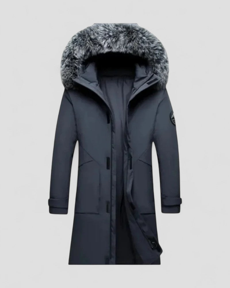 Long Winter Parka Coat with Faux Fur Hood For Men 3