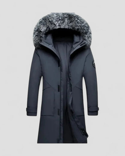 Long Winter Parka Coat with Faux Fur Hood For Men 3