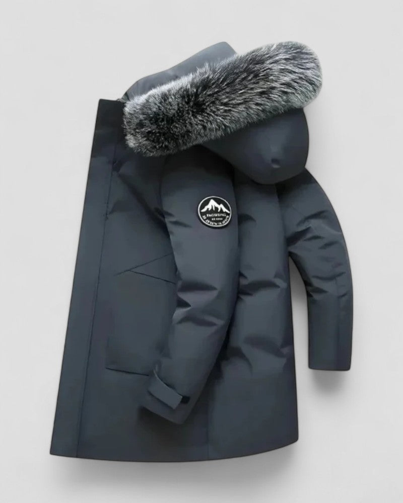 Long Winter Parka Coat with Faux Fur Hood For Men 4