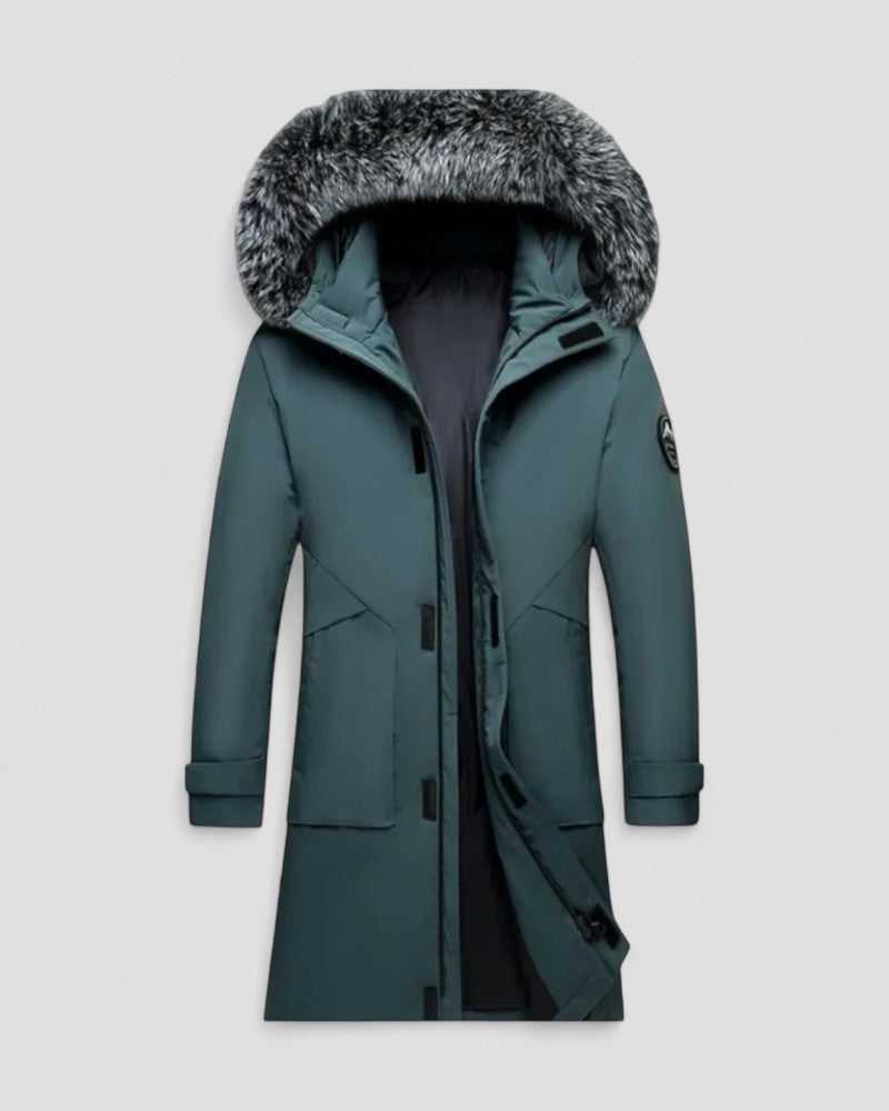 Long Winter Parka Coat with Faux Fur Hood For Men 5