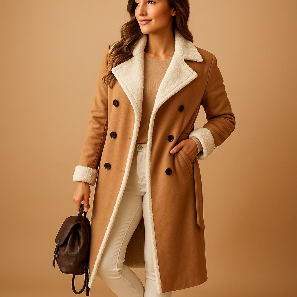 Long winter coat for women with insulated lining in black, khaki, apricot, and brown – stylish and warm for cold weather