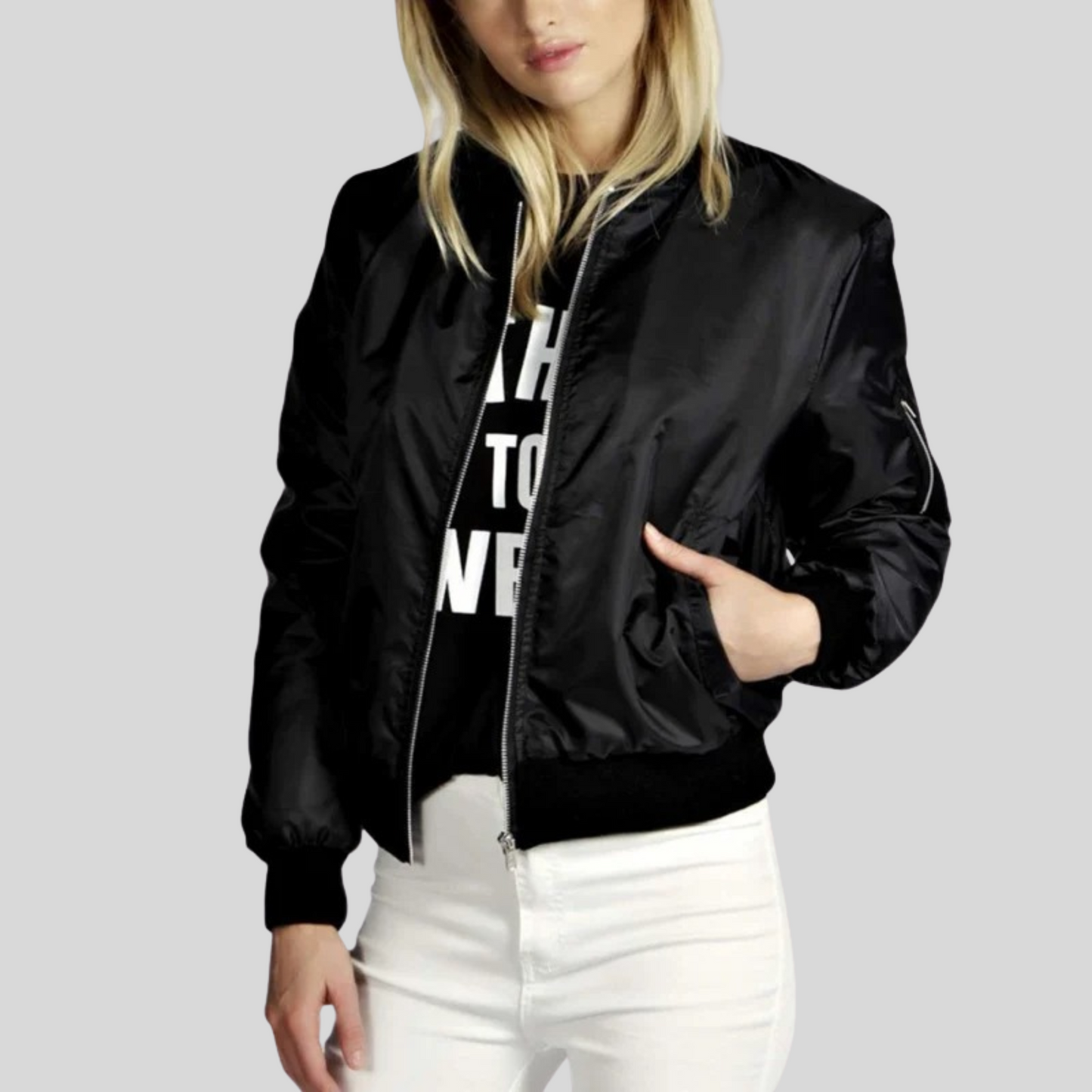 Lorenza | Elegant Leather Long Sleeves Bomber Jacket