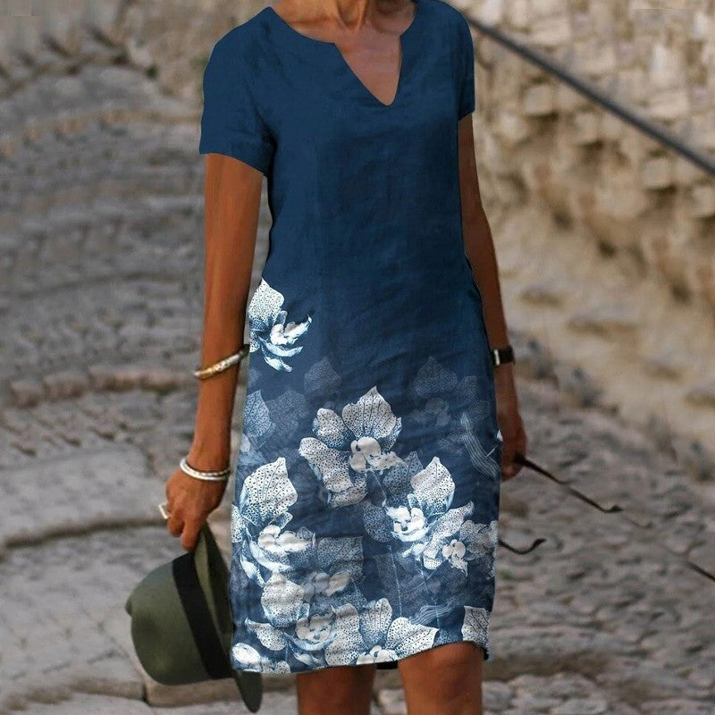 Ladies' Casual Printed V Dress