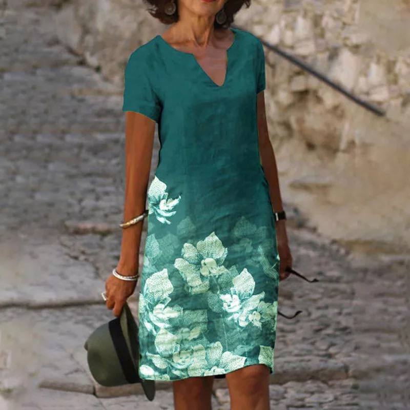 Ladies' Casual Printed V Dress