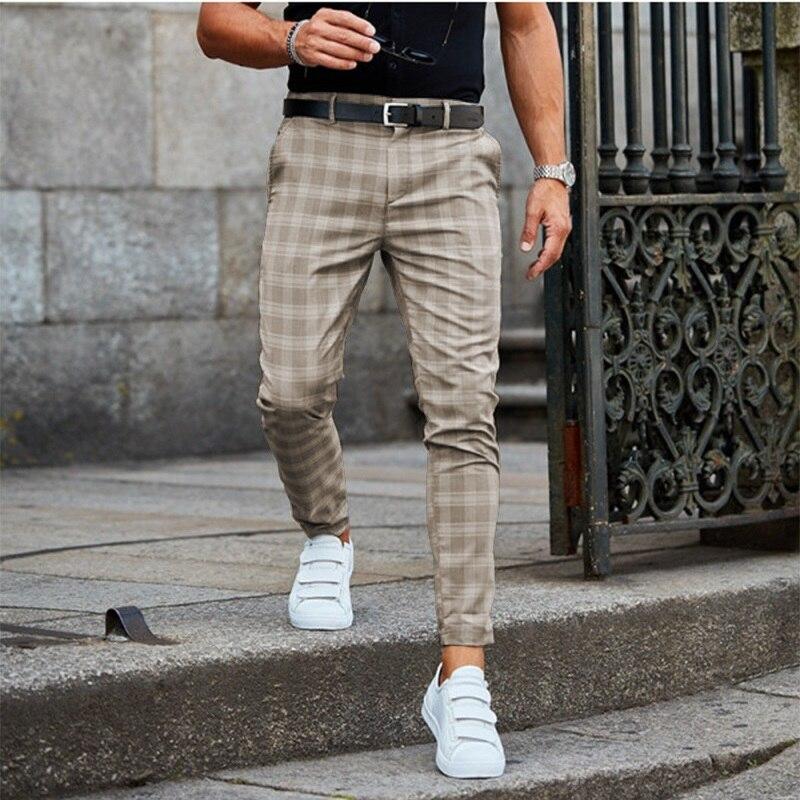 Relaxed Fit Mens Chino Pants with Check Pattern