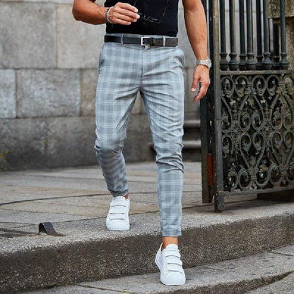 Relaxed Fit Mens Chino Pants with Check Pattern