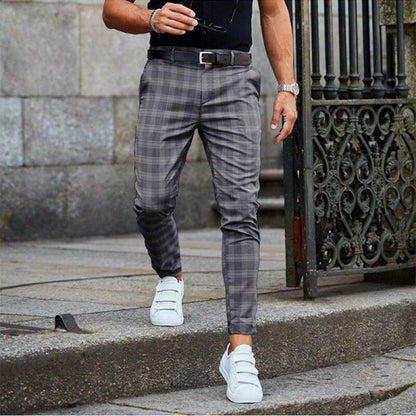 Relaxed Fit Mens Chino Pants with Check Pattern