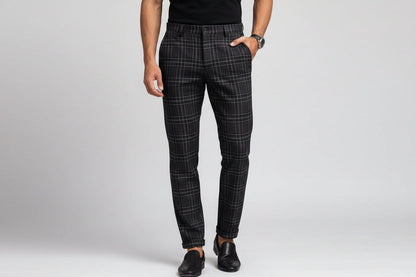 Relaxed Fit Mens Chino Pants with Check Pattern - Luxivelle
