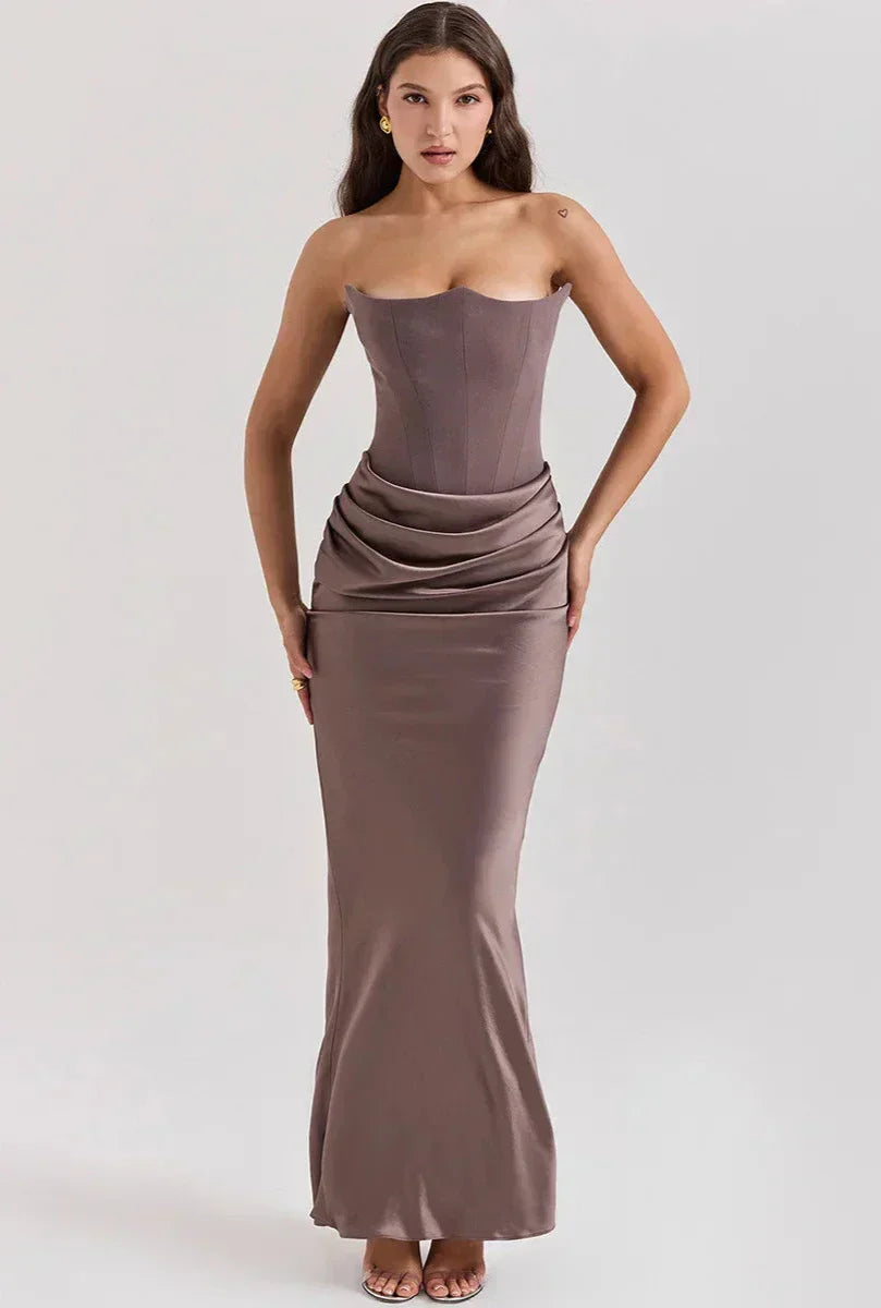 Variant image for Luna | Satin Maxi Dress for Women - Elegant Strapless Long Dress-11