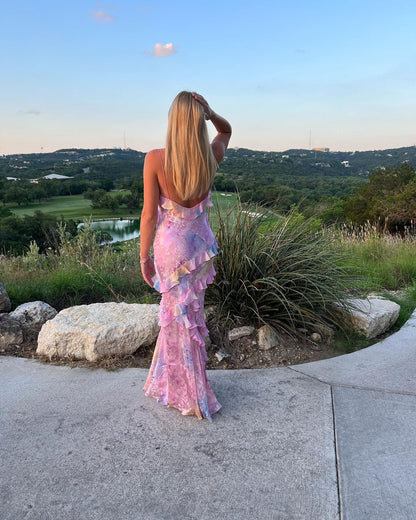 Luna | Floral Maxi Dress for Women with Ruffles and Open-Back Design-3