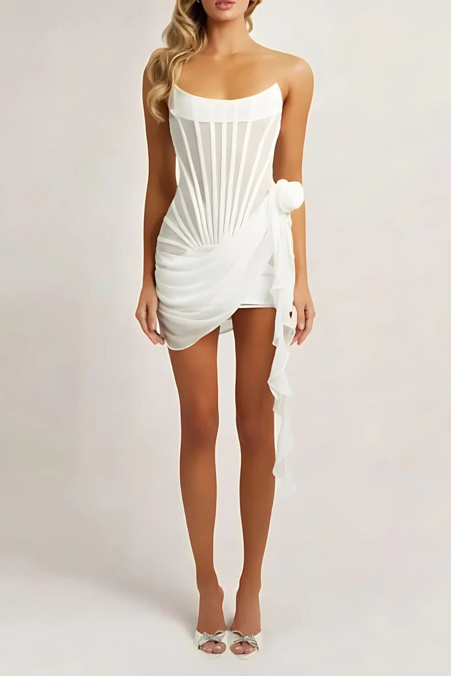 Variant image for Luna | Mini Dress with Flattering Corset Bodice and Floral Draping-6