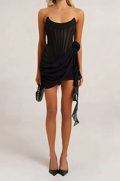Variant image for Luna | Mini Dress with Flattering Corset Bodice and Floral Draping-1