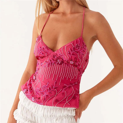 Variant image for Luna | Floral Sequin Cami Top - Midnight Bloom-1
