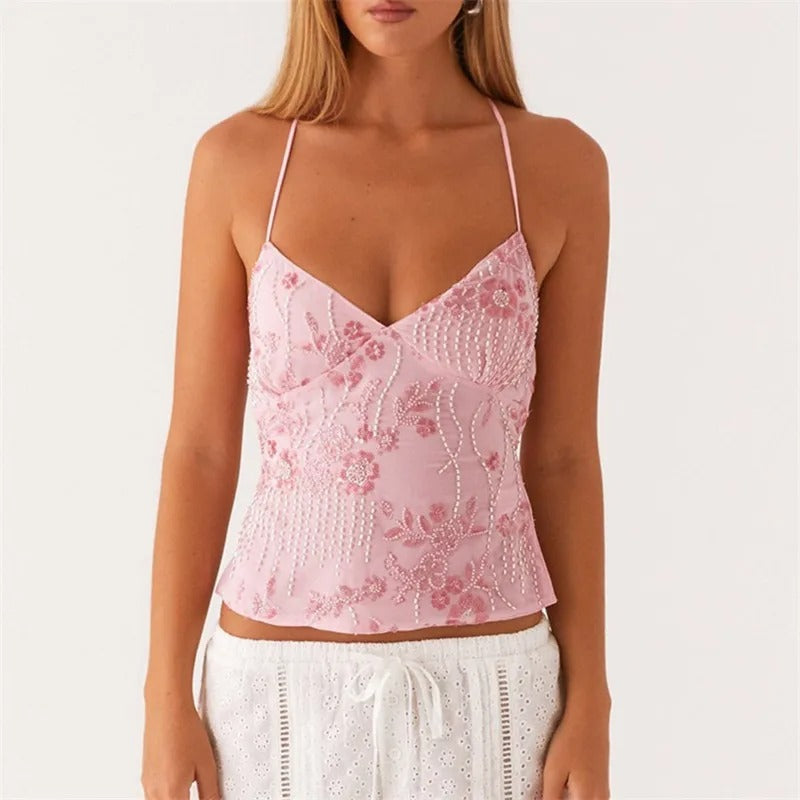 Variant image for Luna | Floral Sequin Cami Top - Midnight Bloom-7