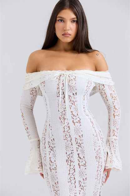 Luna | White Floral Maxi Dress for Women-5