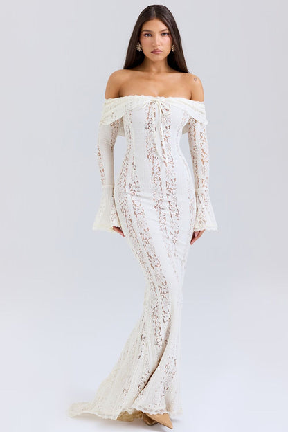 Luna | White Floral Maxi Dress for Women-3