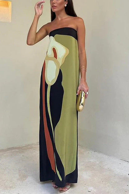 Luna | Floral Maxi Dress for Women - Strapless Long Dress-3