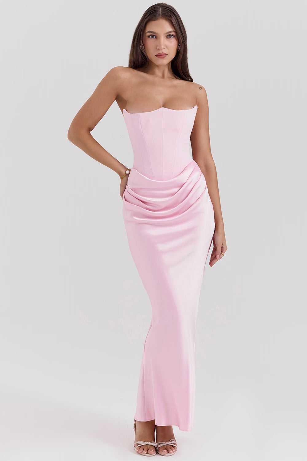 Variant image for Luna | Satin Maxi Dress for Women - Elegant Strapless Long Dress-6