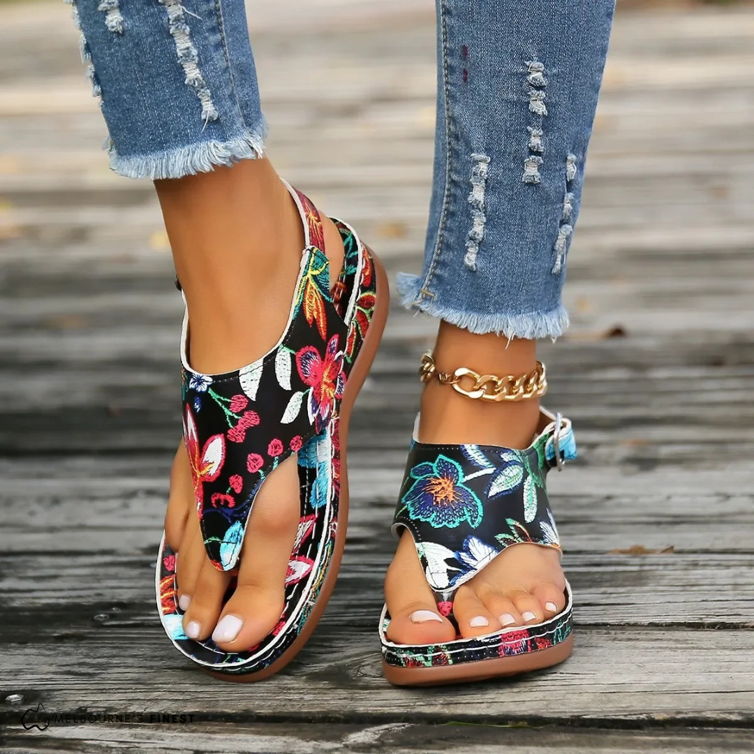 Comfortable Floral Leather Flip Flop Sandals For Women