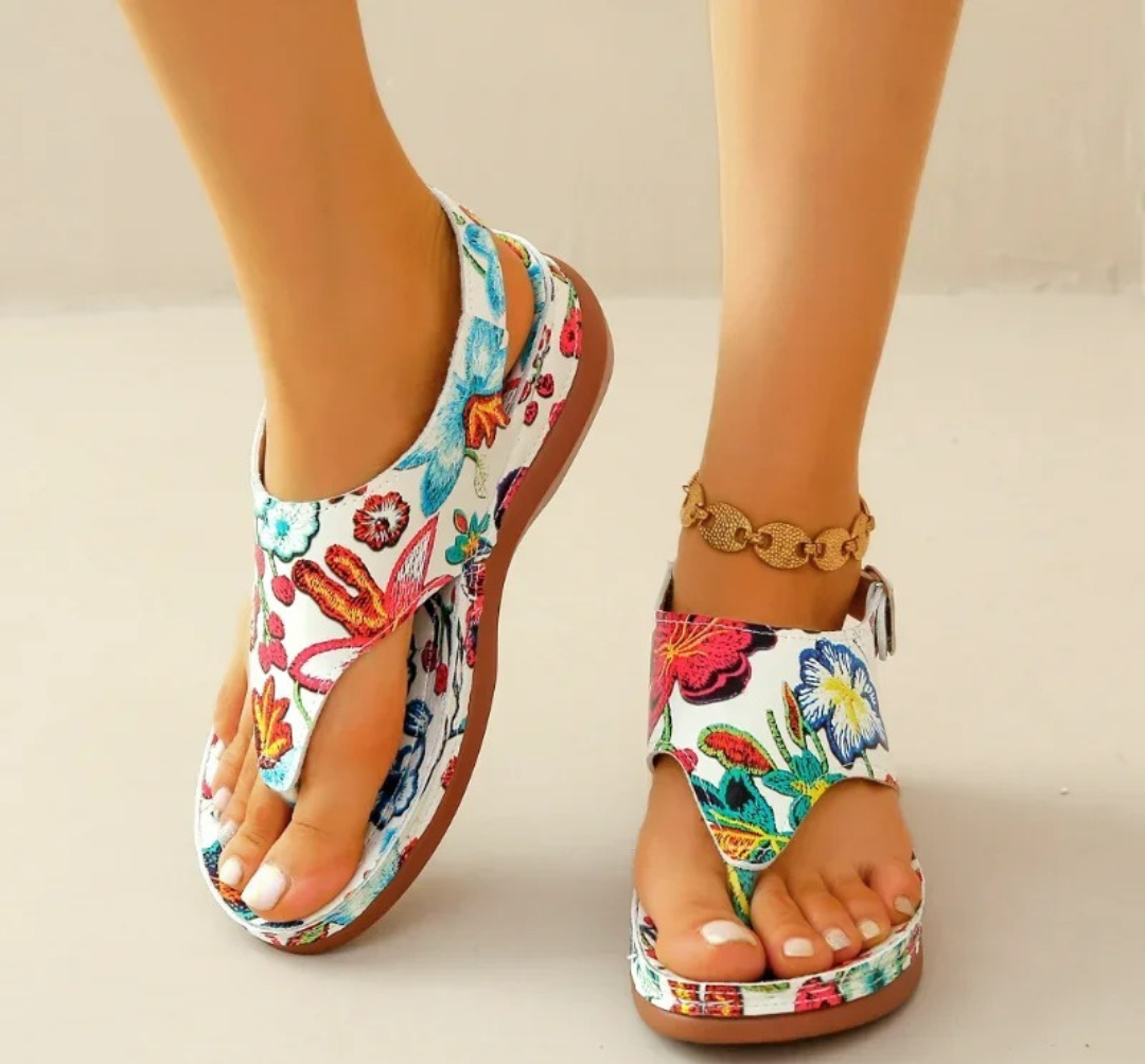 Comfortable Floral Leather Flip Flop Sandals For Women - Luxivelle